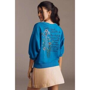 Pilcro Anthropologie The Niki Bubble Sweatshirt Top Floral Embroidered XS 281336